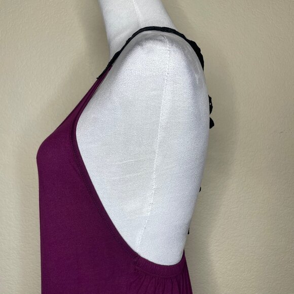 Grace Women's Plum Black Floral Lace Low Cut Maxi Dress Sexy Romantic S/M - Picture 5 of 8